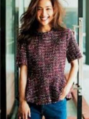 ZARA Tweed Peplum
Multicolor Purple Pink Raw
Hem Drop Split Back Top Size
S